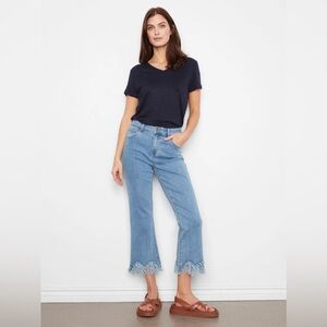 CHARLIE B Light Blue Cropped Jeans with Frayed Hem